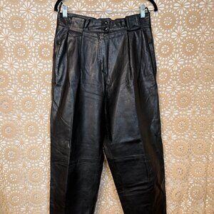 Gingette Vintage Black Pleated Leather Pants-Sz 12